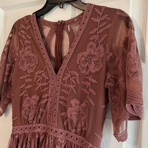 Alterd State maxi dress. Mauve embroidered overlay